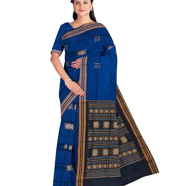 Odisha Sambalpuri Handloom Ikat Women Blue Cotton Saree, Odisha Handloom Without Blouse