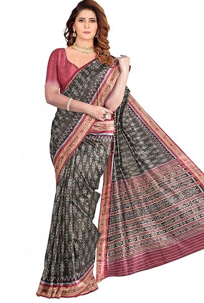 Odisha Sambalpuri Handloom Ikat Women Black Cotton Saree, Odisha Handloom Without Blouse